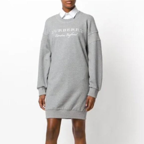Burberry Grey Cotton Logo Sweatshirt Dress - Picture 1 of 7
